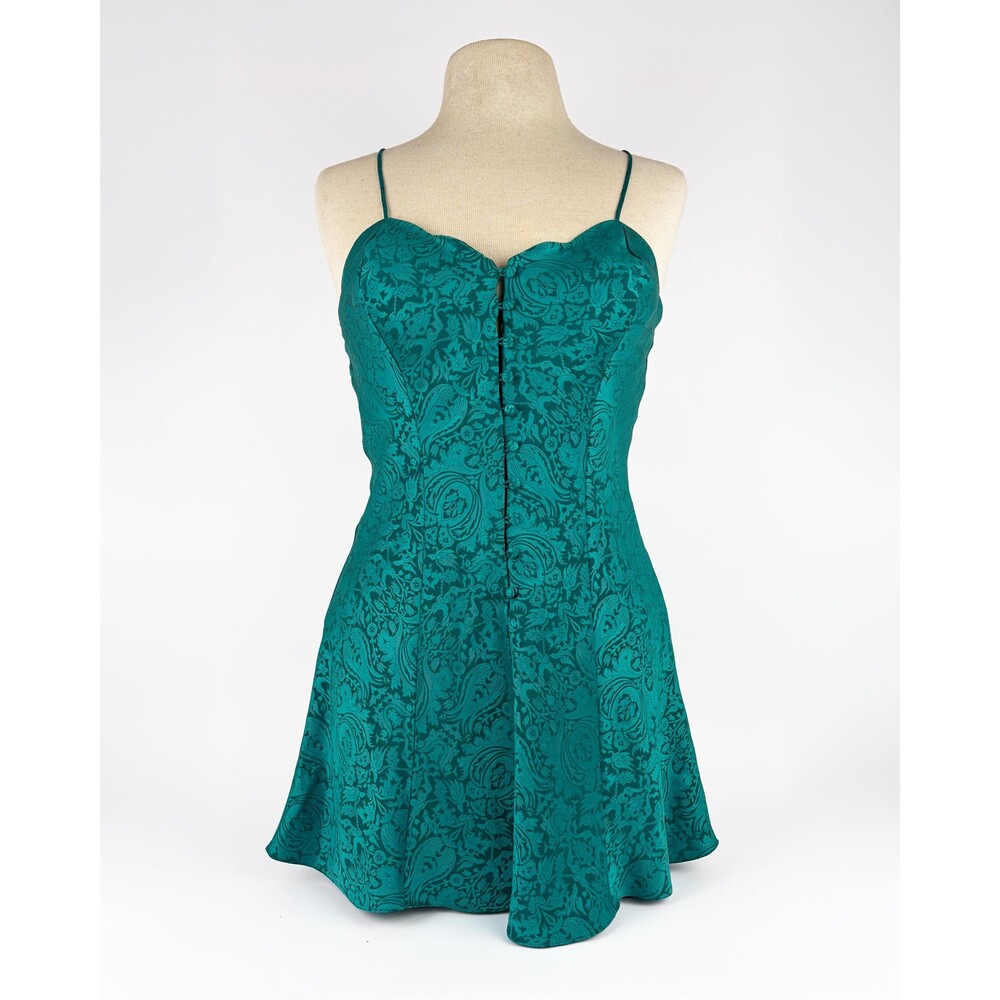 Vintage Victoria's Secret Gold Label Y2K Green Jacquard Slip Dress S